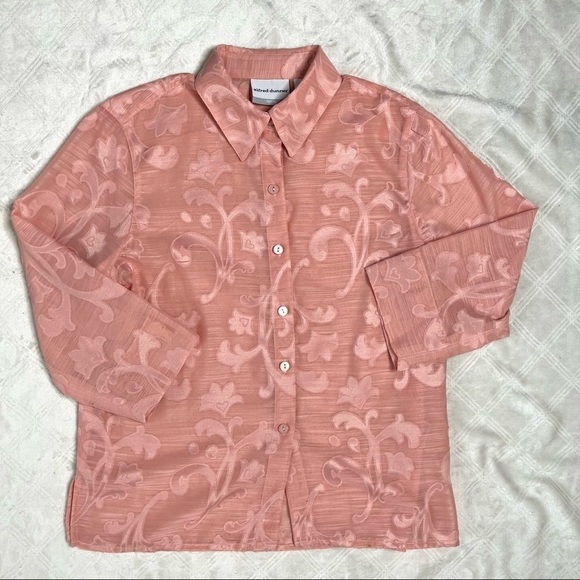 Vintage Alfred Dunner Button Up Scrollwork Blush Sheer Top Blouse Size 6 Petite - Picture 13 of 16